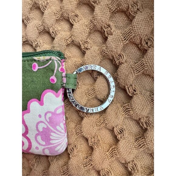 Vera Bradley Floral Retro Pink Green Cardholder Keychain Case Wallet - Picture 4 of 5